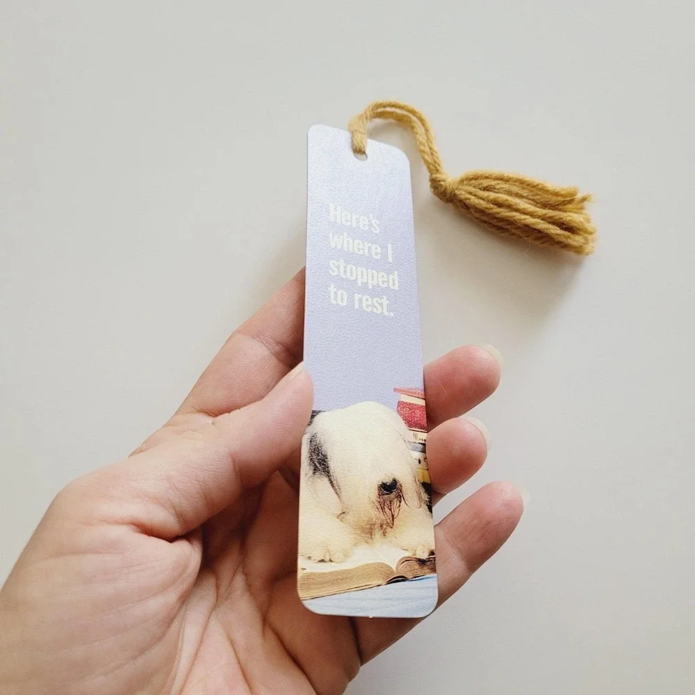 Vintage 70s sheepdog Sheep Dog Bookmark rest Tassel 1978 Antioch Bookplate H-216